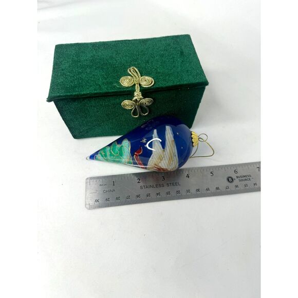 Pier1 Li Bien 2012vGlass Hand Painted Teardrop Angel Harp Ornament In Velvet Box - Picture 5 of 5